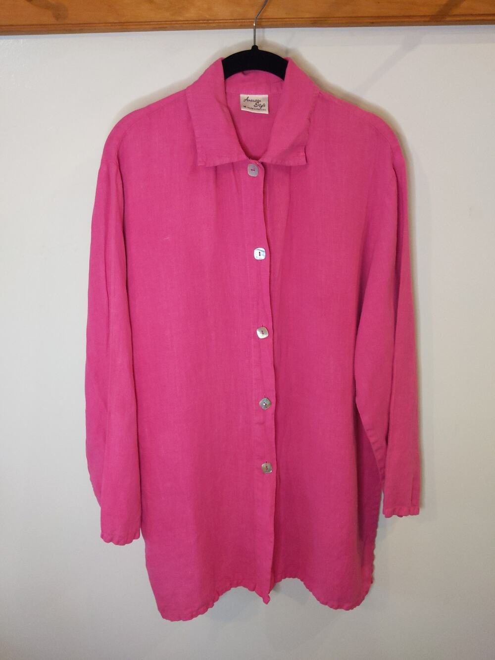 American Style Pink Button Up Blouse Size M USA Made Linen Blend Spring Jacket